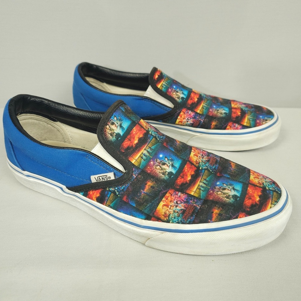 Stranger Things Vans Classic Slip-On Shoes Men 11.5 Blue Black Limited Custom